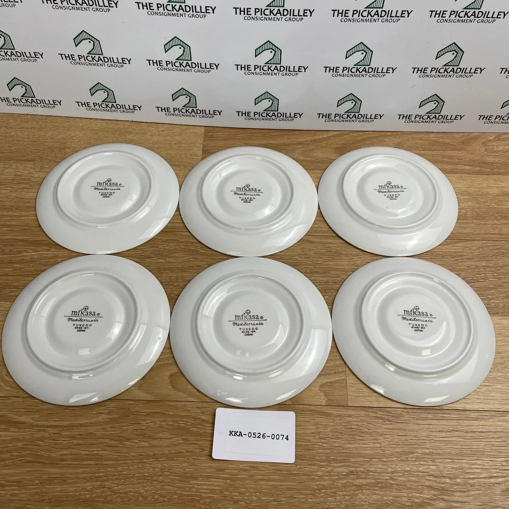 Mikasa Mediterrania Tuxedo 4048-BK Saucer Set of 6 White Black Japan MCM 6.5